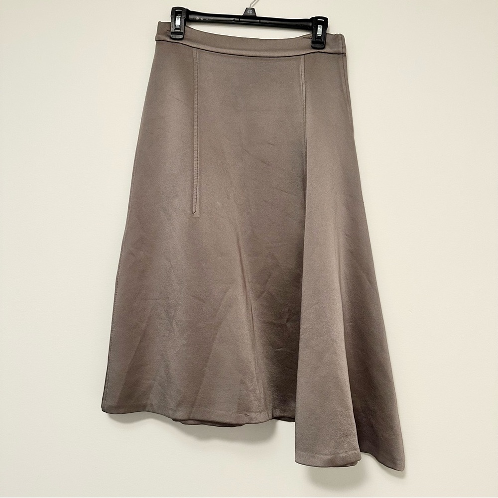 Zara Dove Grey Asymmetrical A-Line Style Midi Skirt Women's Size Small Silver